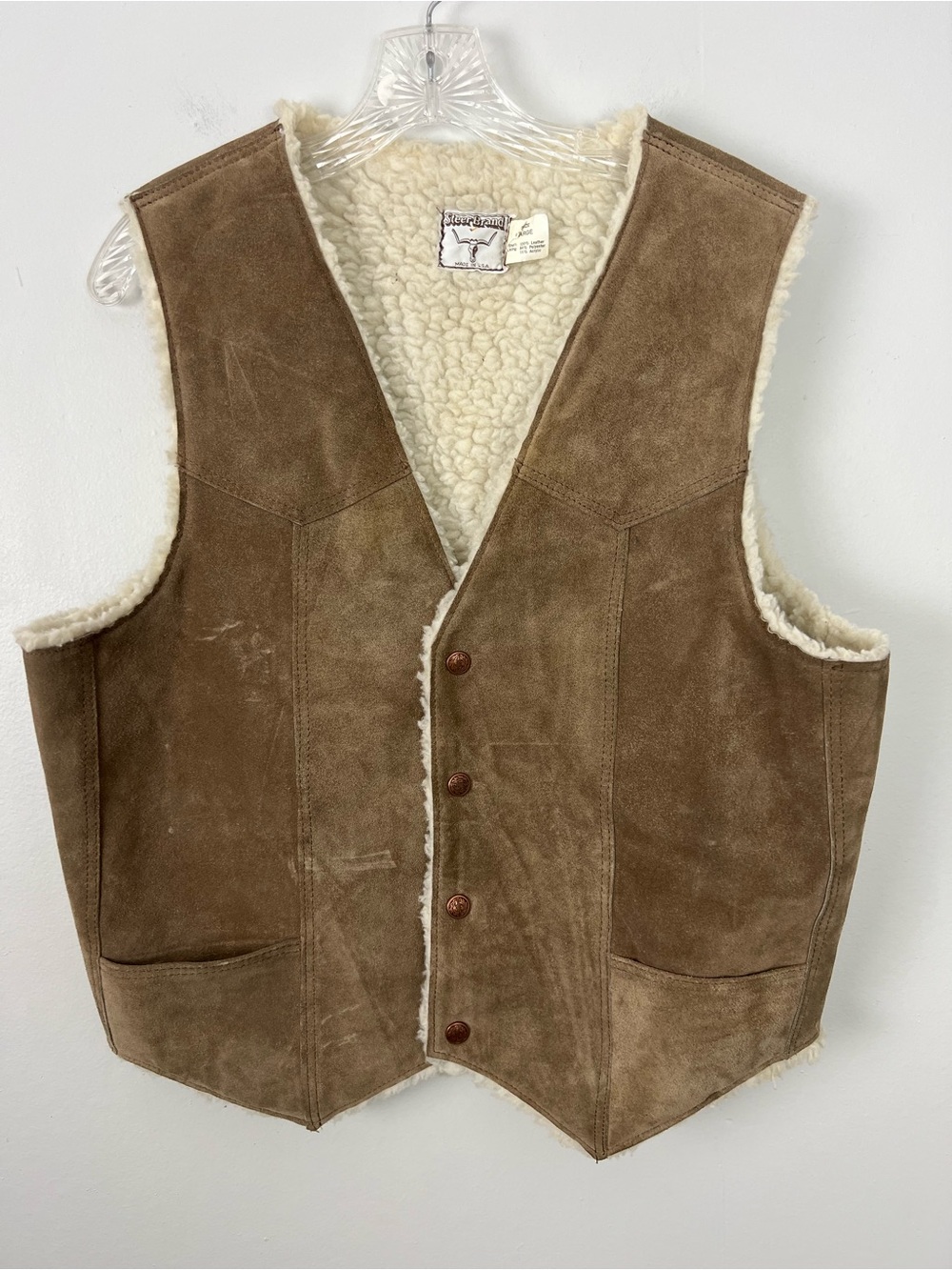 Steer Brand Sherpa Lined Suede Leather Vest